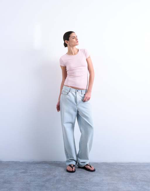 Topshop – Premium – Kurzärmliges, geripptes T-Shirt in Rosa, 2 von 4