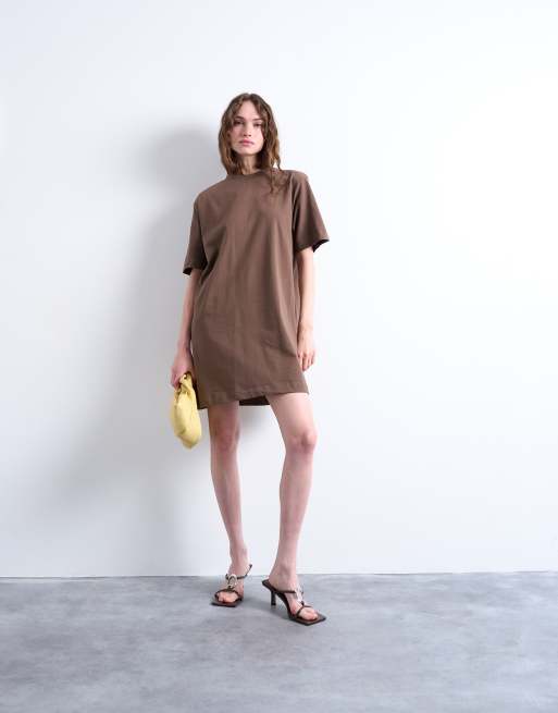 Topshop – Premium – Kurzärmliges Oversize-T-Shirt-Kleid in Schokobraun, 3 von 4
