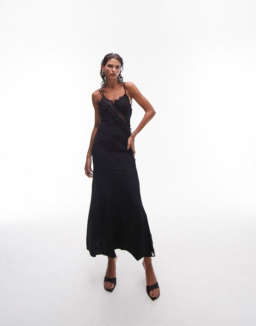 Topshop Premium lace and jacquard midi dress in black