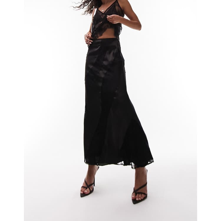 Black satin shop skirt asos