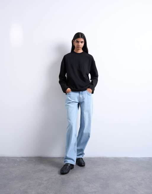 Topshop - Premium - Langærmet og sort skater-T-shirt med interlock-syninger, 2 af 4