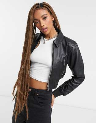 crop leather bomber jacket