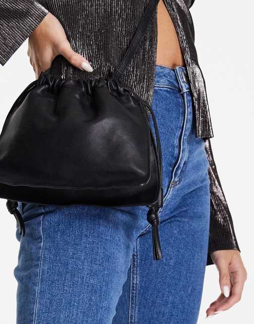 Topshop premium leather crossbody bag in black ASOS