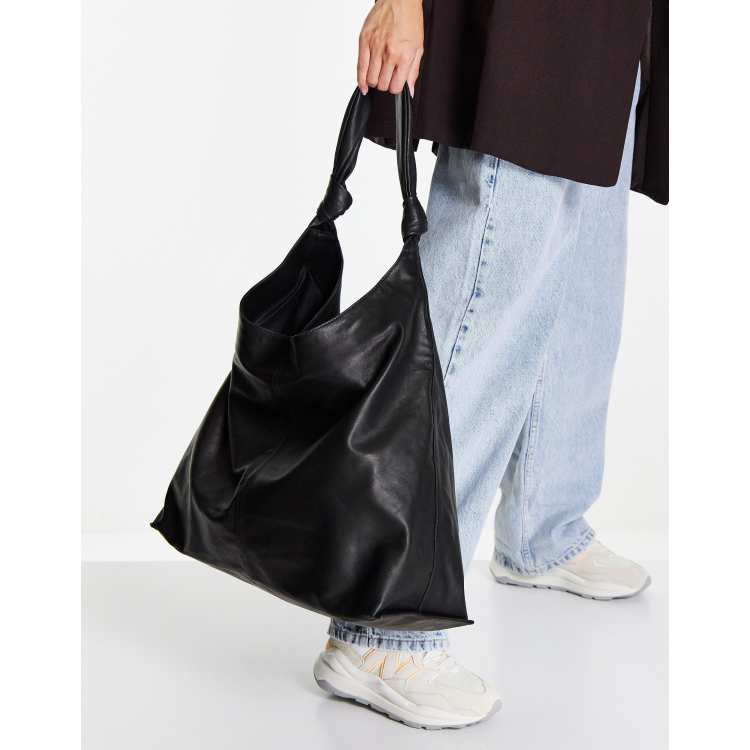 Oversized black leather bag hotsell