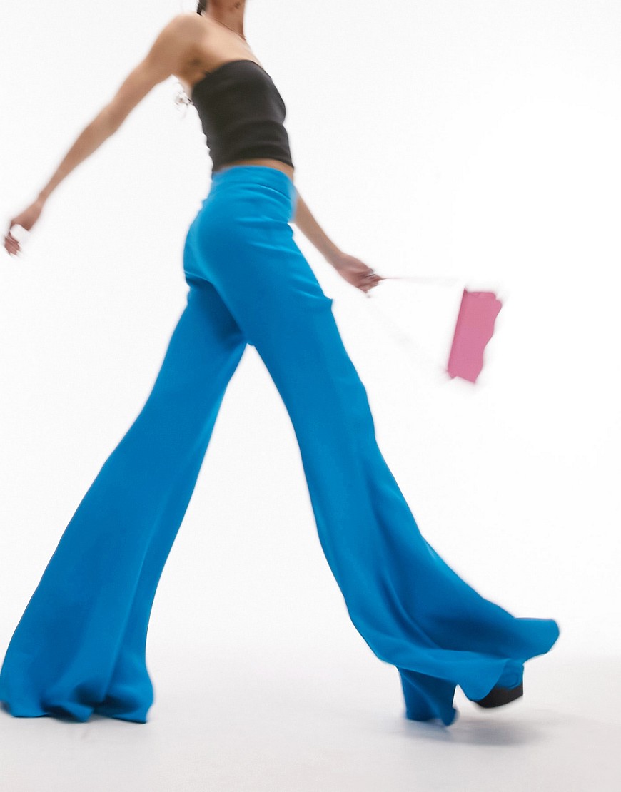 Topshop Premium Limited Edition flared trousers in blue