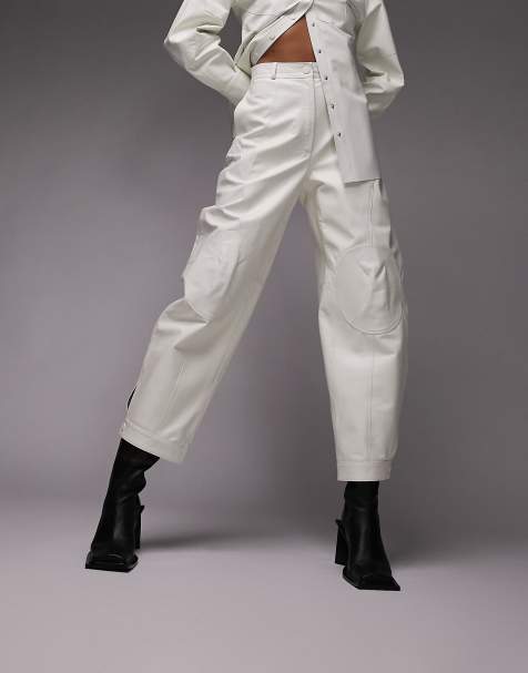 Topshop Premium Limited Edition ovoid camo leather trouser in ecru