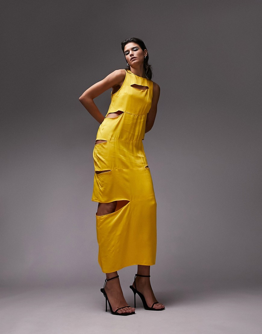 Topshop Premium Limited Edition slash column midi dress in yellow