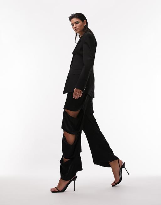 Premium Black wool Wide Leg Pant Suit