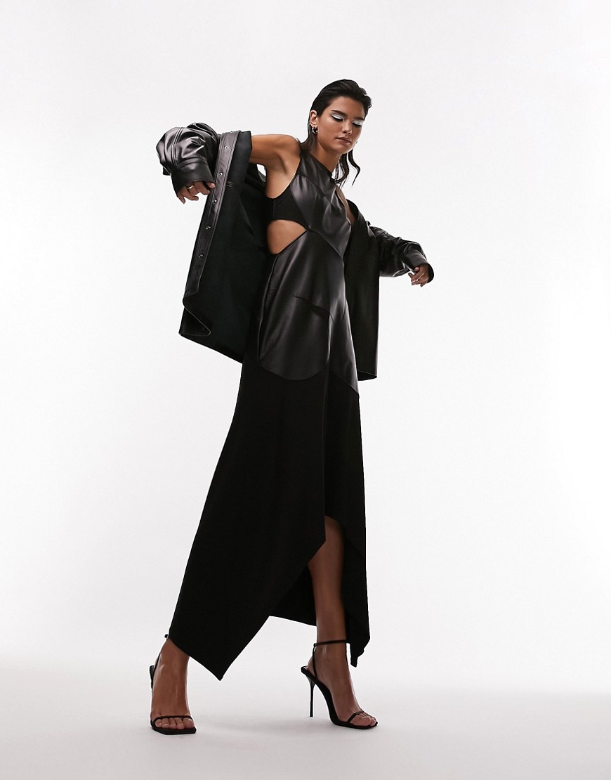 Topshop Premium Limited Edition zig zag patchwork maxi dress in black