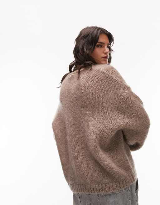 Topshop – Premium – Ljusbeige, stickad tröja med v-ringning i mohair, 4 av 4
