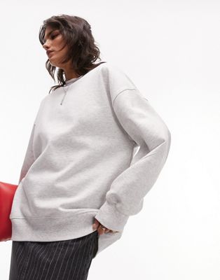 Shop Topshop Premium Longline Seam Detail Sweatshirt In Heather Gray