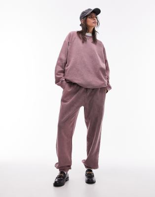 Topshop - Premium - Longline-Sweatshirt in Rosa mit Acid-Waschung, Kombiteil