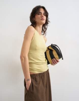 Topshop Premium Lyocell Blend Ribbed Racer Tank Top In Green