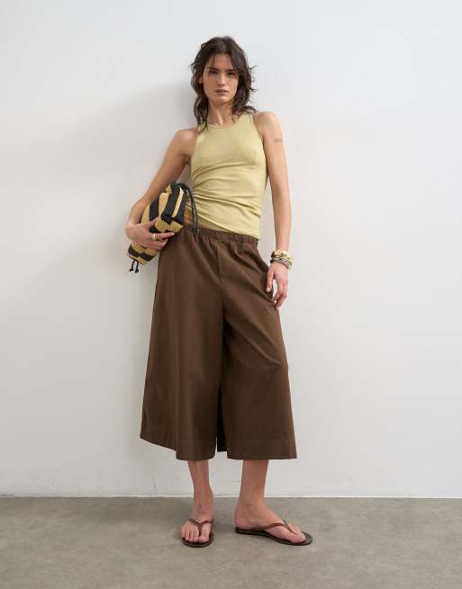Topshop premium lyocell blend ribbed racer tank top in soft khaki, 2 of 4