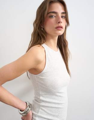 Topshop Premium Lyocell Blend Soft Rib Racer Tank Top In Gray