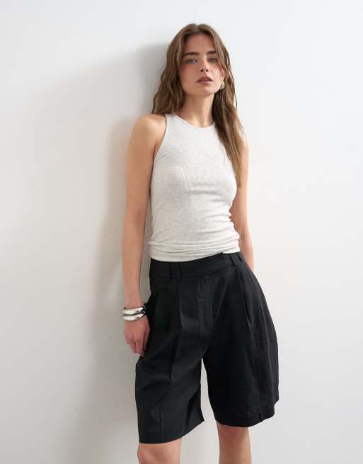 Topshop premium lyocell blend soft rib racer tank top in gray, 2 of 4