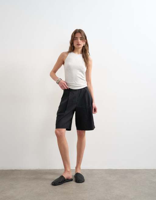 Topshop premium lyocell blend soft rib racer tank top in gray, 3 of 4