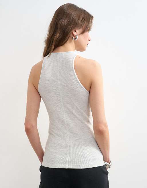 Topshop premium lyocell blend soft rib racer tank top in gray, 4 of 4