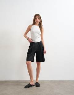 Model wearing Premium lyocell blend soft rib racer vest in grey