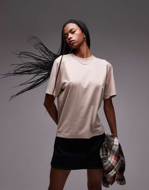 Topshop Premium - Lys beige kortærmet basis-T-shirt - view 1