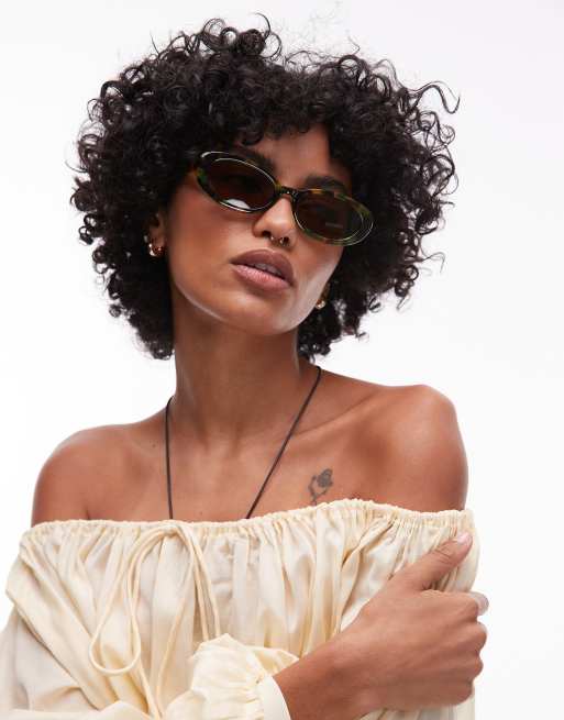 Topshop Premium Malta round acetate sunglasses in dark green, 3 of 3