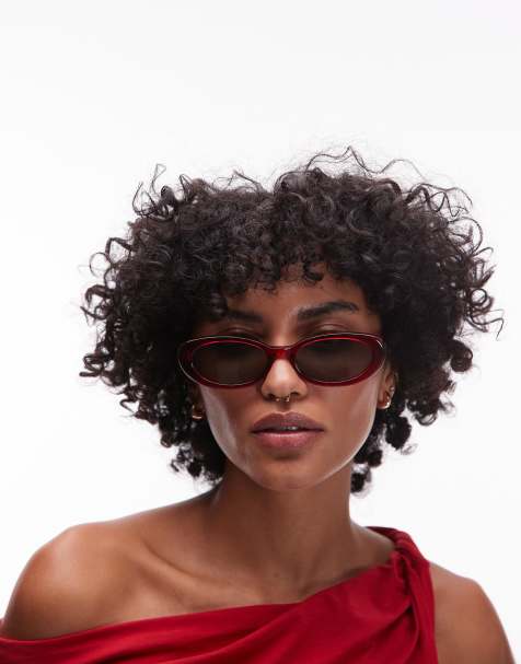 Topshop Premium Malta round acetate sunglasses in dark red - view 1
