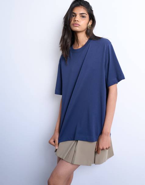 Topshop – Premium – Marinblå, bas t-shirt med korta ärmar - view 1
