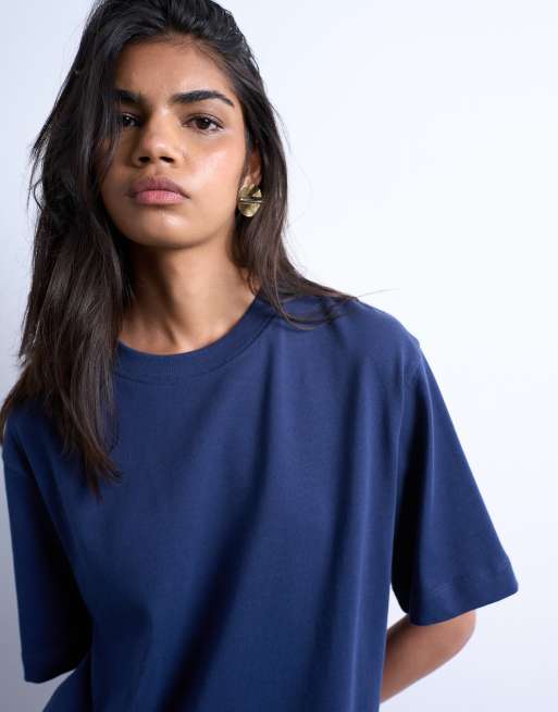 Topshop - Premium - Marineblå basis-T-shirt med korte ærmer, 4 af 4