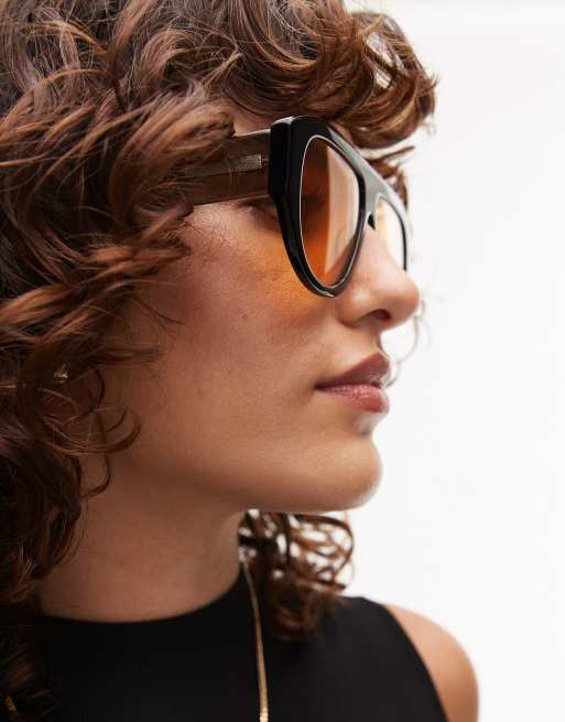 Topshop Premium Mauritus angular acetate sunglasses in black, 3 of 3