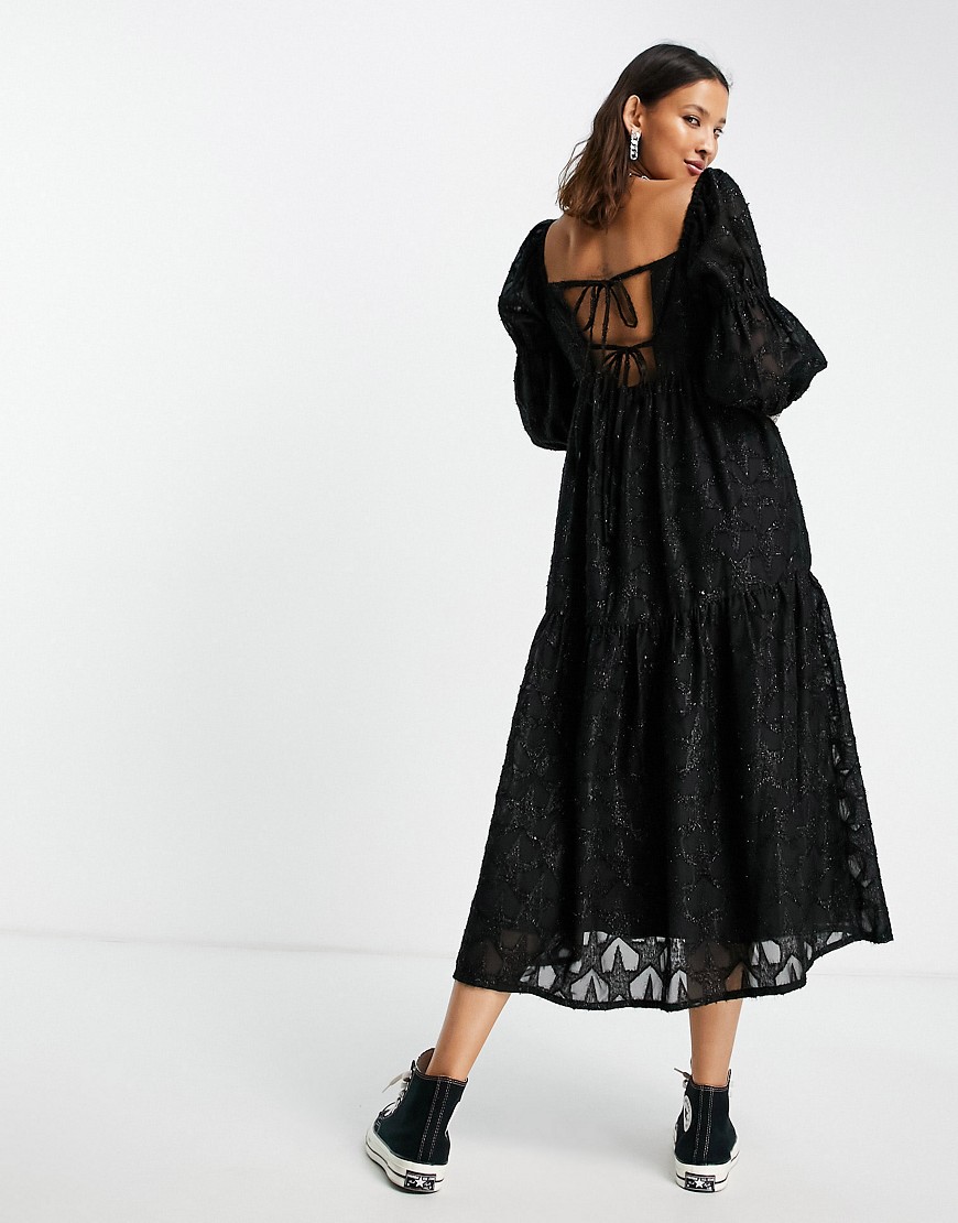Topshop - Premium - Midi-jurk van jacquard met sterrenprint in zwart