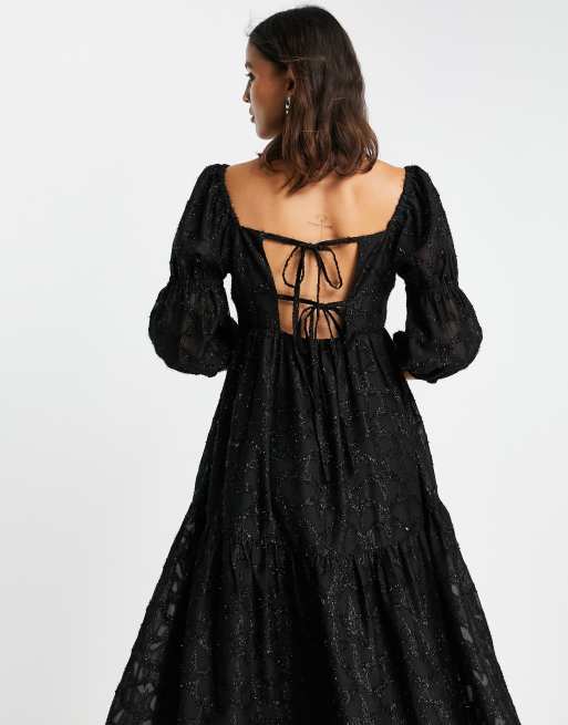 Topshop Premium Midi jurk van jacquard met sterrenprint in zwart ASOS