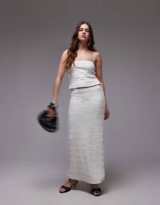 Topshop - Premium - Midirock in Weiß mit Paillettenbesatz, Kombiteil