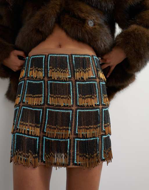 Topshop premium minigonna riccamente decorata con frange blu e nera, 2 di 5