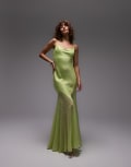[Topshop] Topshop premium mixed fabric godet hem midi dress in lime-Green 16 Lime