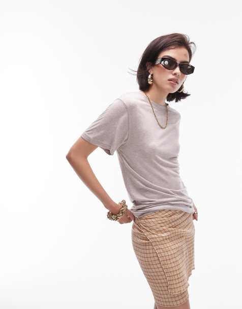 Topshop premium modal tee in oat marl - view 1
