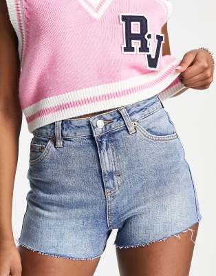 Topshop premium Mom shorts in mid blue-Blues