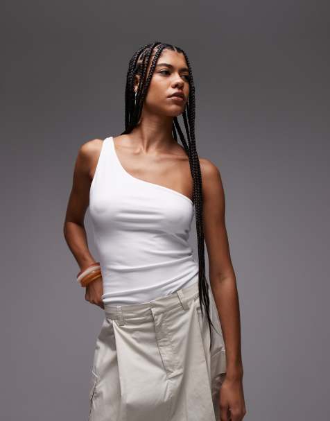Topshop premium one shoulder top in white - view 1