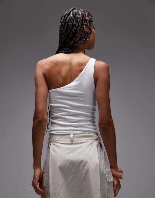 Topshop premium one shoulder top in white, 3 of 4