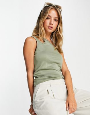 Topshop premium one shouldered double strap top in sage - ASOS Price Checker