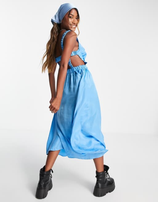 Topshop premium open back pini midi dress in colbalt blue, 2 of 4