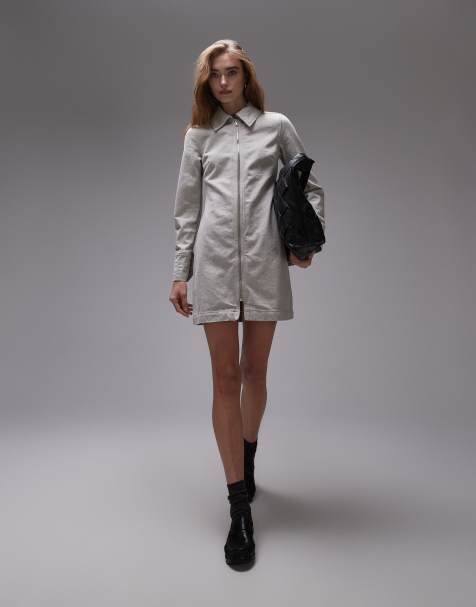 Topshop - Premium - Overhemdjurk van denim met rits in ecru - view 1