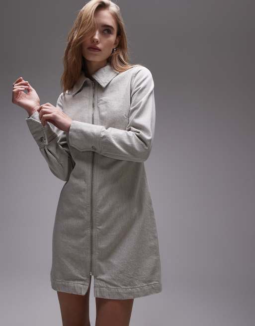 Topshop - Premium - Overhemdjurk van denim met rits in ecru, 3 van 4