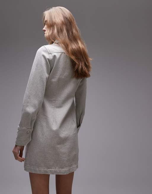 Topshop - Premium - Overhemdjurk van denim met rits in ecru, 4 van 4
