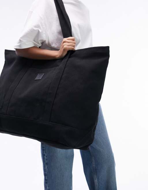 Topshop – Premium – Oversize-Tragetasche aus Canvas in Schwarz, 2 von 4