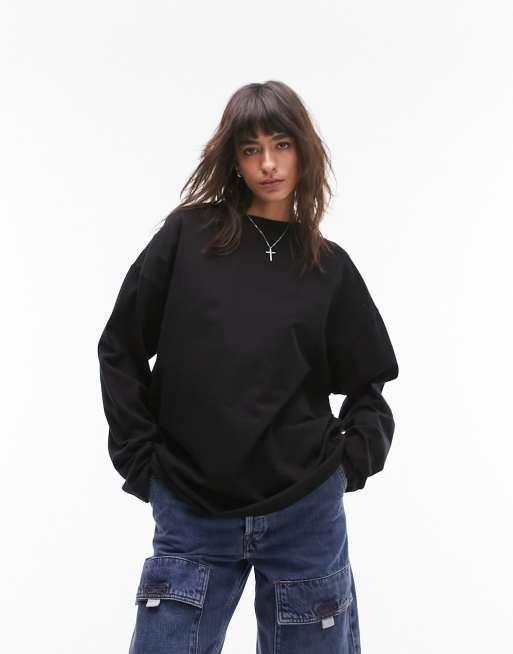 Topshop - Premium - Oversized basis-T-shirt i sort i skater-stil