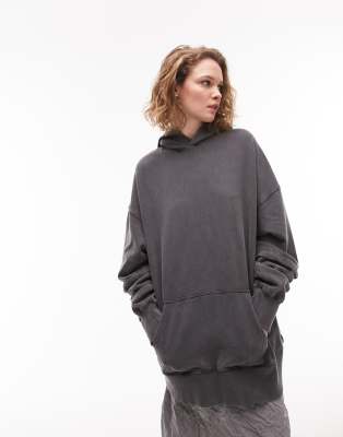 Topshop premium oversized double layered hoodie in charcoal - ASOS Price Checker