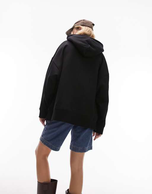 Topshop premium oversized hoodie in black