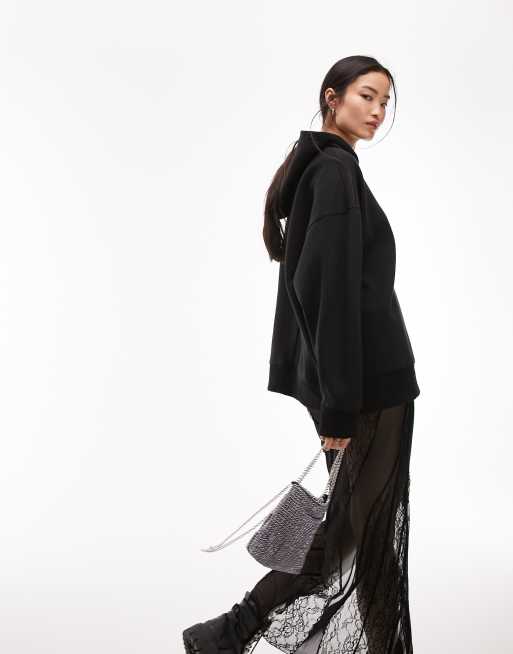 Topshop premium oversized hoodie in black