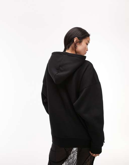 Topshop premium oversized hoodie in black