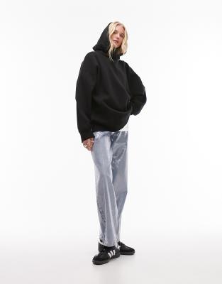 Topshop premium oversized hoodie in black